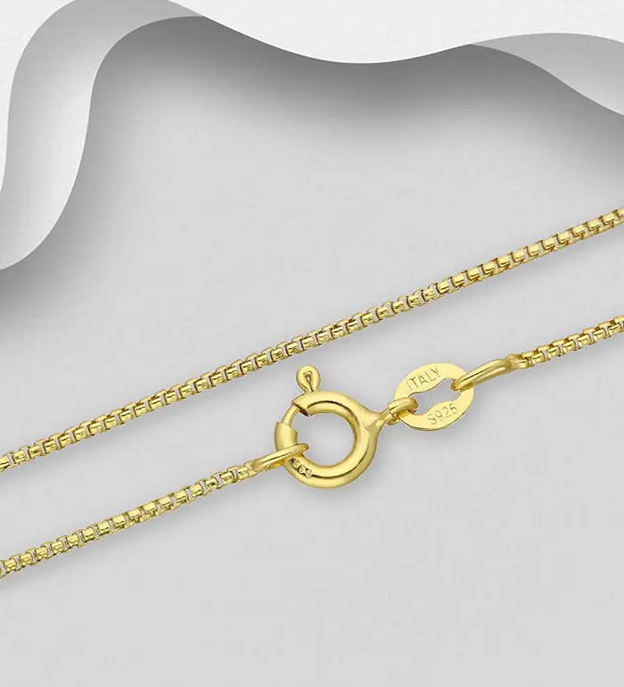 Řetízek ze stříbra, pozlacený 0,5 mikronovým 18K žlutým zlatem, šířka 1 mm, délka 50,8 cm