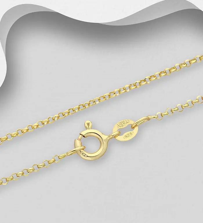 Řetízek ze stříbra , šířka 1,5 mm, pozlacené 18kt žlutým zlatem o síle 0,5 mikronu, vyrobené v Itálii.