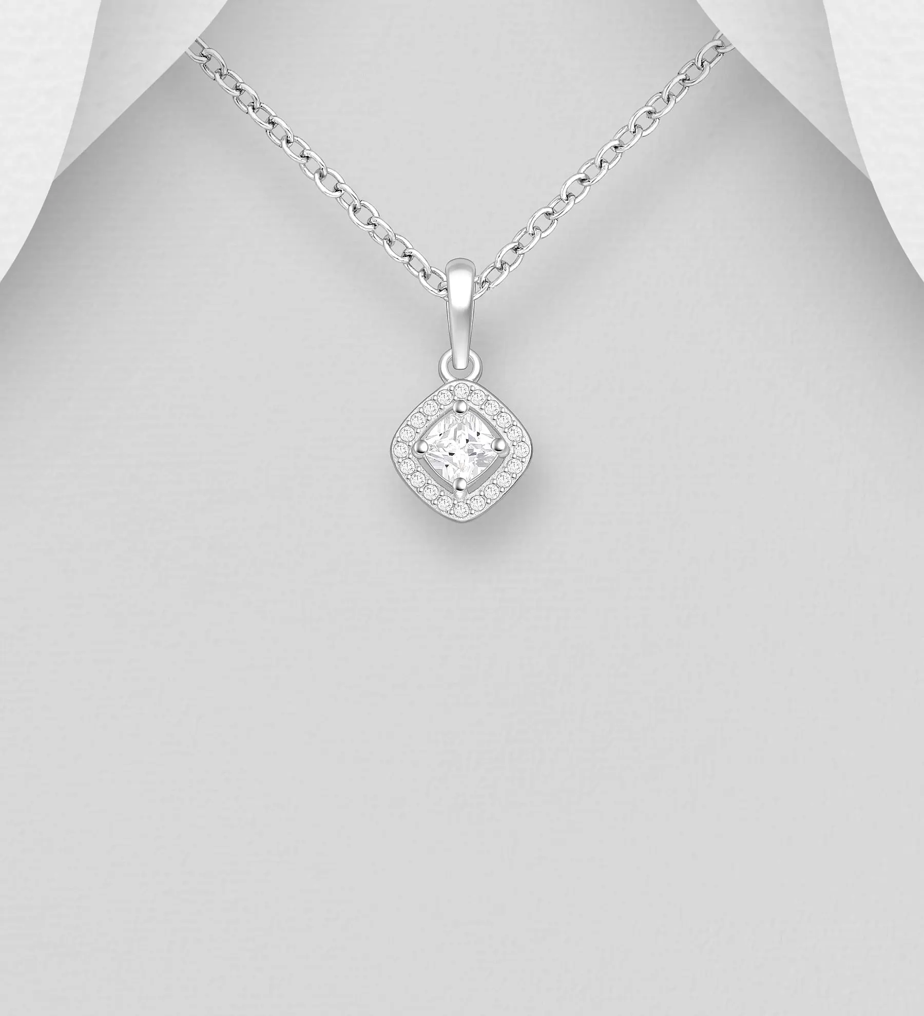 Přívěsek ze stříbra 925, zdobený imitací diamantů CZ s velkým diamantem uprostřed