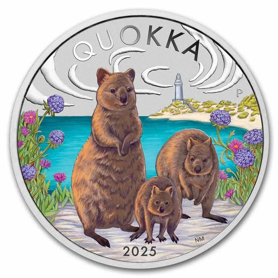 Stříbrná mince Quokka 2025 – 1 oz, kolorovaná, proof | Perthská mincovna
