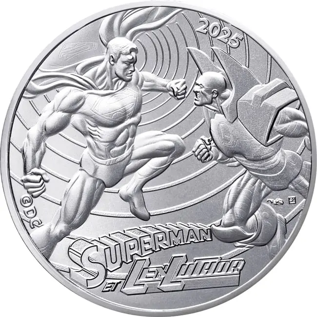 Stříbrná mince Superman a Lex Luthor – Francie 2025, 10 eur
