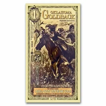 Zlatý slitek 1 Oklahoma Goldback – Aurum Gold Foil Note (24k)