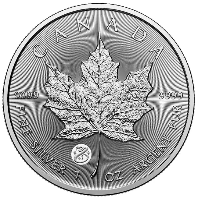 Stříbrná mince RCM 2025, 5 CAD, 1 oz, ceněná, javorový záchod s motivem lunárním hadem