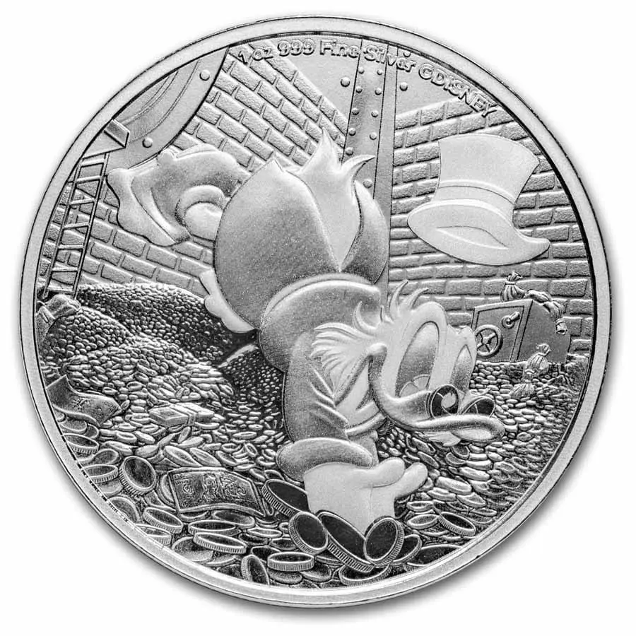 Stříbrná mince Niue 2025, 1 oz, 2 dolary, Scrooge McDuck (MD® Premier + PCGS FS)