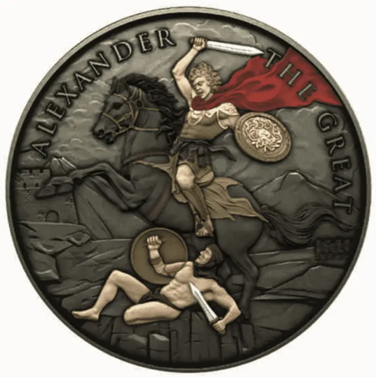 Stříbrná mince Alexandr Veliký – Legendární bojovníci, 1 oz, Antique