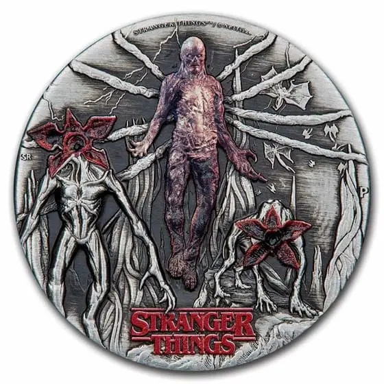 Stříbrná mince TUV 2 oz z roku 2026, barevná, starožitná, padouši ze Stranger Things