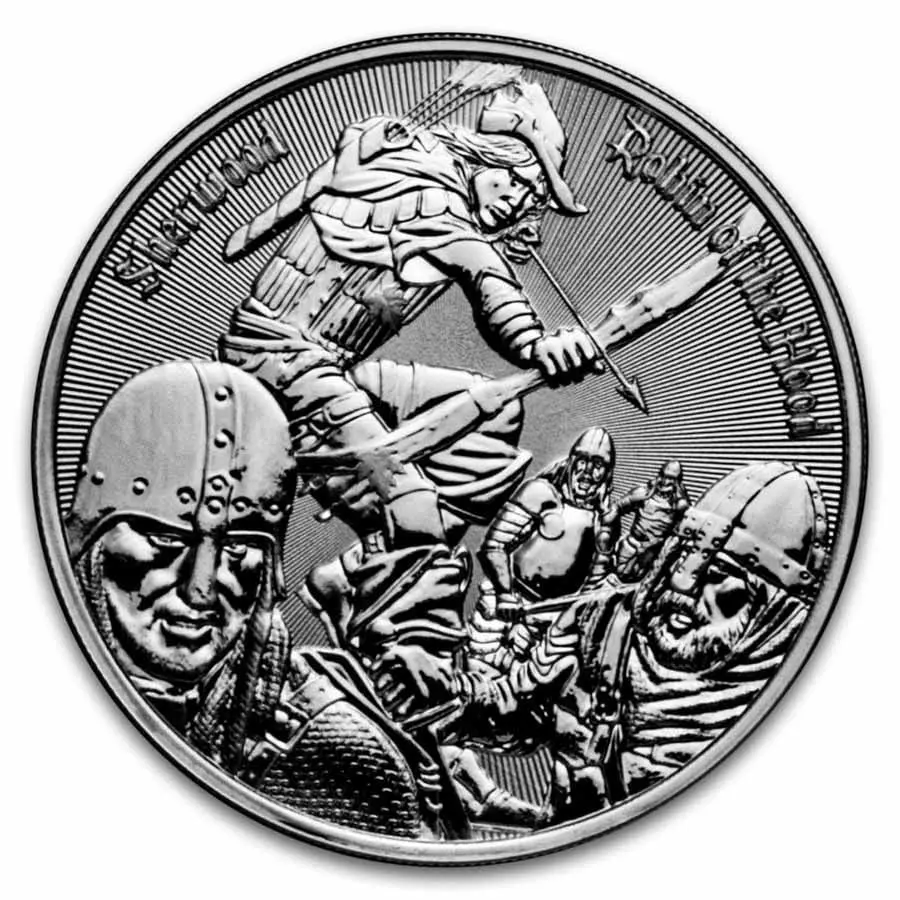 Stříbrná mince Robin of the Hood z Kamerunů z roku 2024, Sherwood, 1 oz (ETUI)