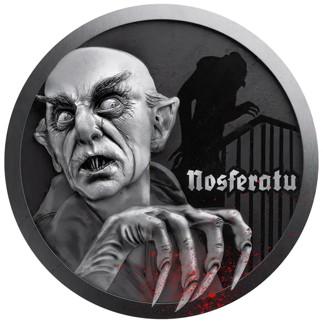 Stříbrná mince Nosferatu 1 oz Klasika němého filmu  Niue 2025 Antique Finish