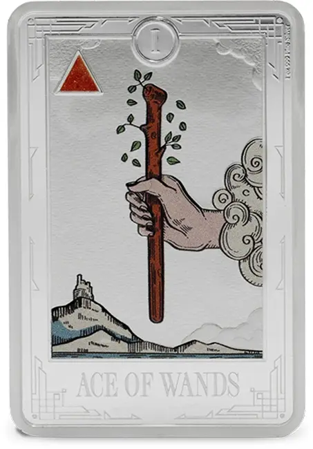Stříbrná mince Tarot Eso hůlek 1 oz Série Malá arkána Niue 2026 Proof