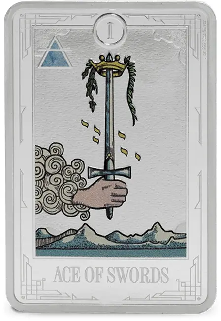 Stříbrná mince Tarot Eso mečů 1 oz Série Malá arkána Niue 2025 Proof