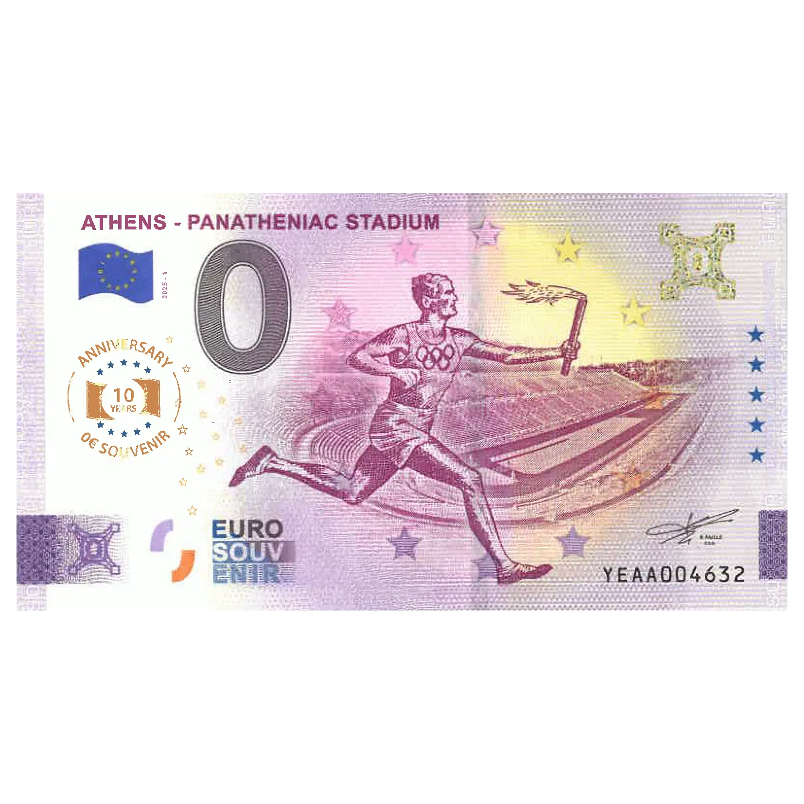Řecko – 0 Euro suvenýrová bankovka 2025 ATÉNY: Stadion Panathenaic VÝROČNÍ VERZE YEAA 2025-7