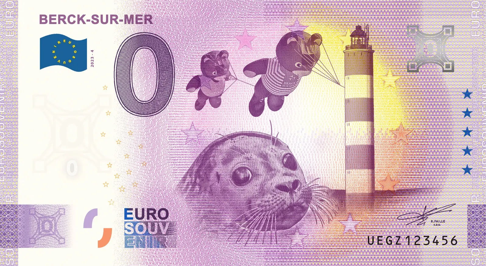 Francie – 0 Euro suvenýrová bankovka 2023 BERCK-SUR-MER (Opálové pobřeží) UEGZ 2023-4