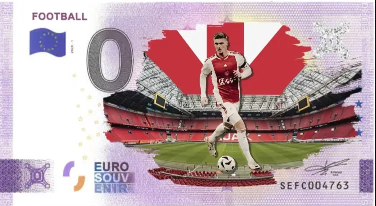 Itálie – 0 Euro suvenýrová bankovka 2024 FOTBAL AJAX AMSTERDAM Barevná verze SEFC 2024-1