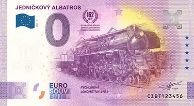 Česká republika – 0 Euro suvenýrová bankovka 2025 JEDNIČKOVÝ ALBATROS (Lokomotiva 498.1) CZBT 2025-1
