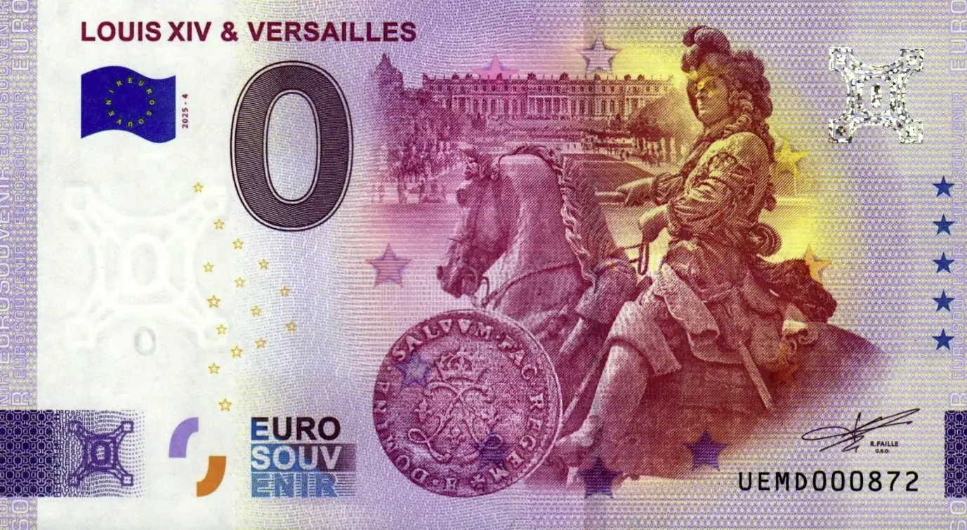 Francie – 0 Euro suvenýrová bankovka 2025 LUDVÍK XIV. A VERSAILLES (Král Slunce)  UEMD 2025-4