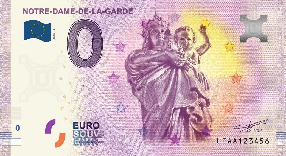 Francie – 0 Euro suvenýrová bankovka 2025 MARSEILLE: NOTRE-DAME DE LA GARDE UEAA 2025-5
