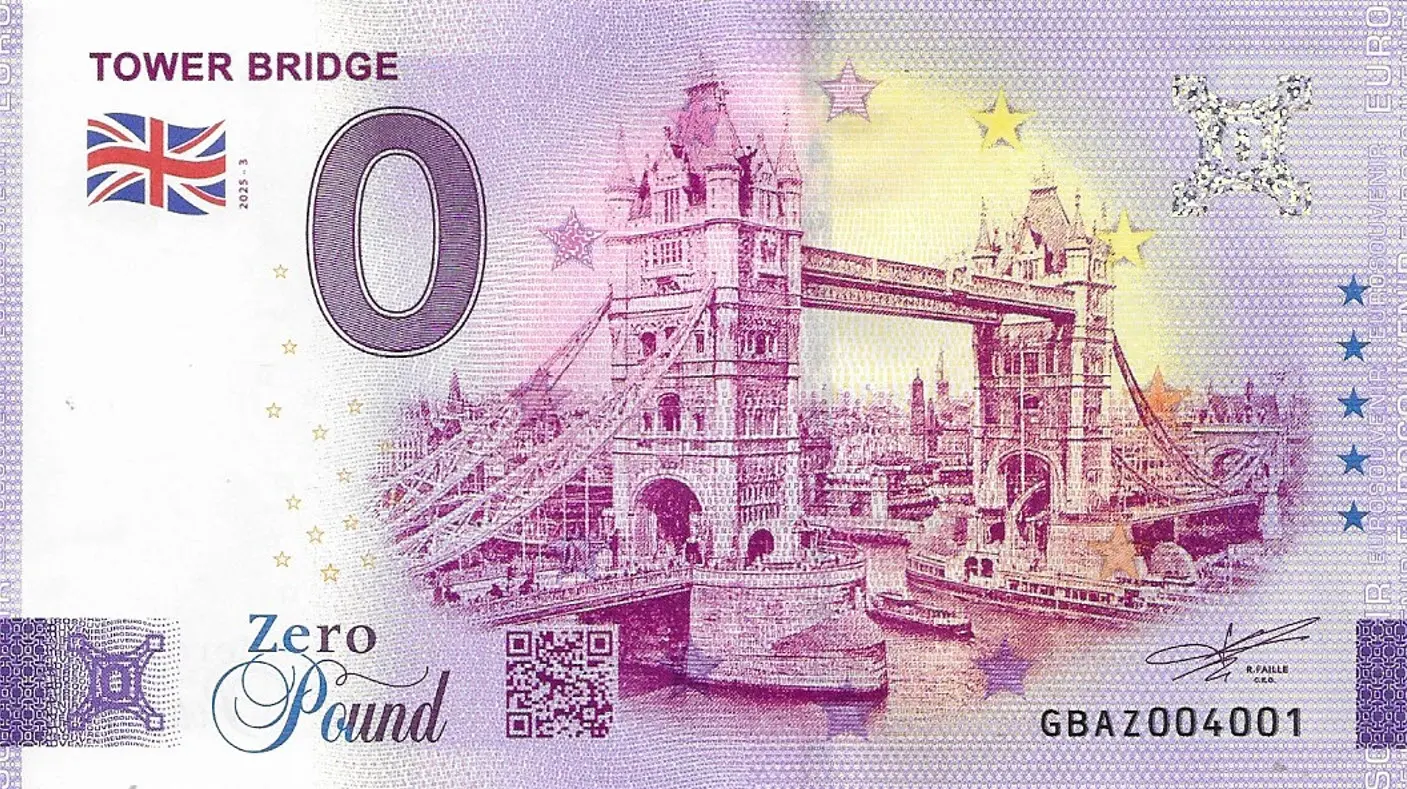 Velká Británie – 0 Euro suvenýrová bankovka 2025 LONDÝN: TOWER BRIDGE GBAZ 2025-4