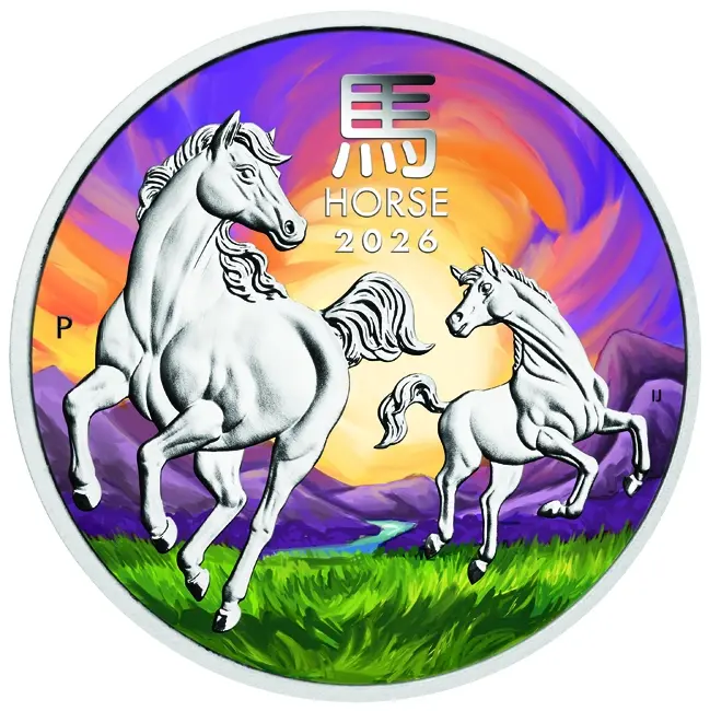 Austrálie – 1 AUD Stříbrná mince 2026 ROK KONĚ (Year of the Horse) 1 oz Ag 999.9 Lunar III Perth Mint