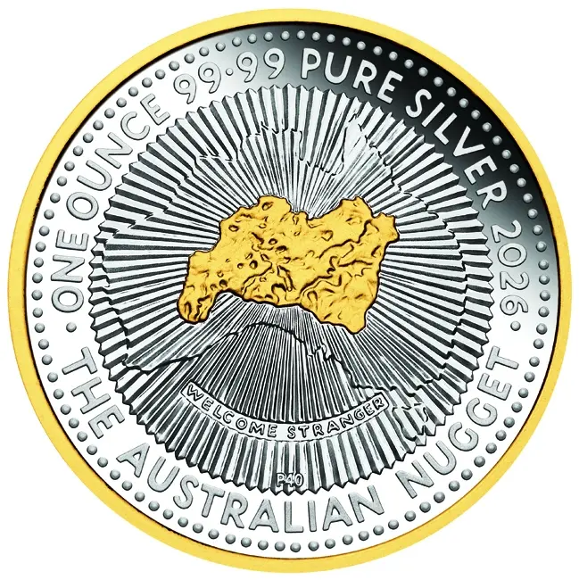 Austrálie – 1 AUD Stříbrná mince 2026 AUSTRALSKÝ NUGGET 1 oz Ag 999.9  PROOF  Perth Mint
