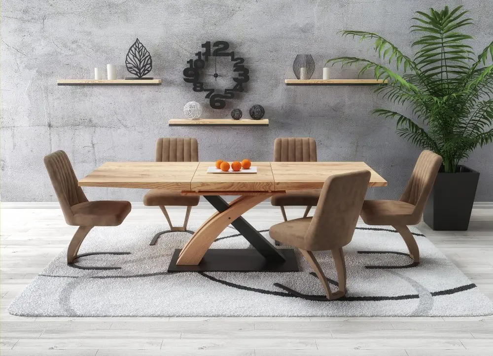 Jídelní rozkládací stůl SANDOR 3 –? 160x90x75 (+60), MDF dub, černý Halmar
