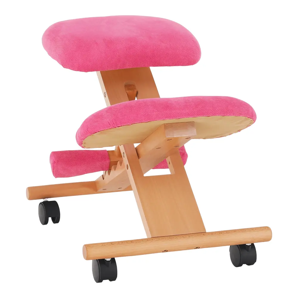 Ergonomická klekačka GROCO – růžová látka s bukovou konstrukcí, Kondela