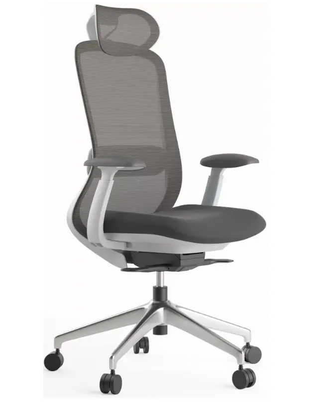 Kancelářská ergonomická židle BESSEL s podhlavníkem — síť, šedý plast, nosnost 120 kg, tmavě šedá MERCURY STAR