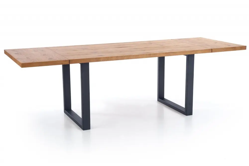 Jídelní rozkládací stůl PEREZ – 160x90x76 (+90), dub/kov, černý Halmar