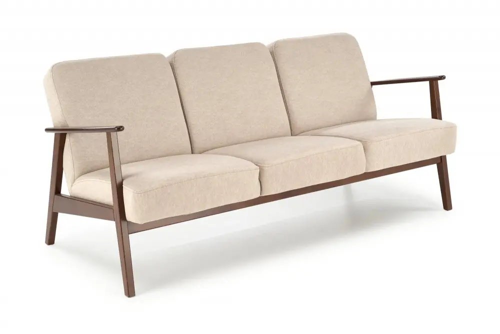 Designová pohovka MILANO II — masiv, látka, tmavý ořech / béžová Halmar