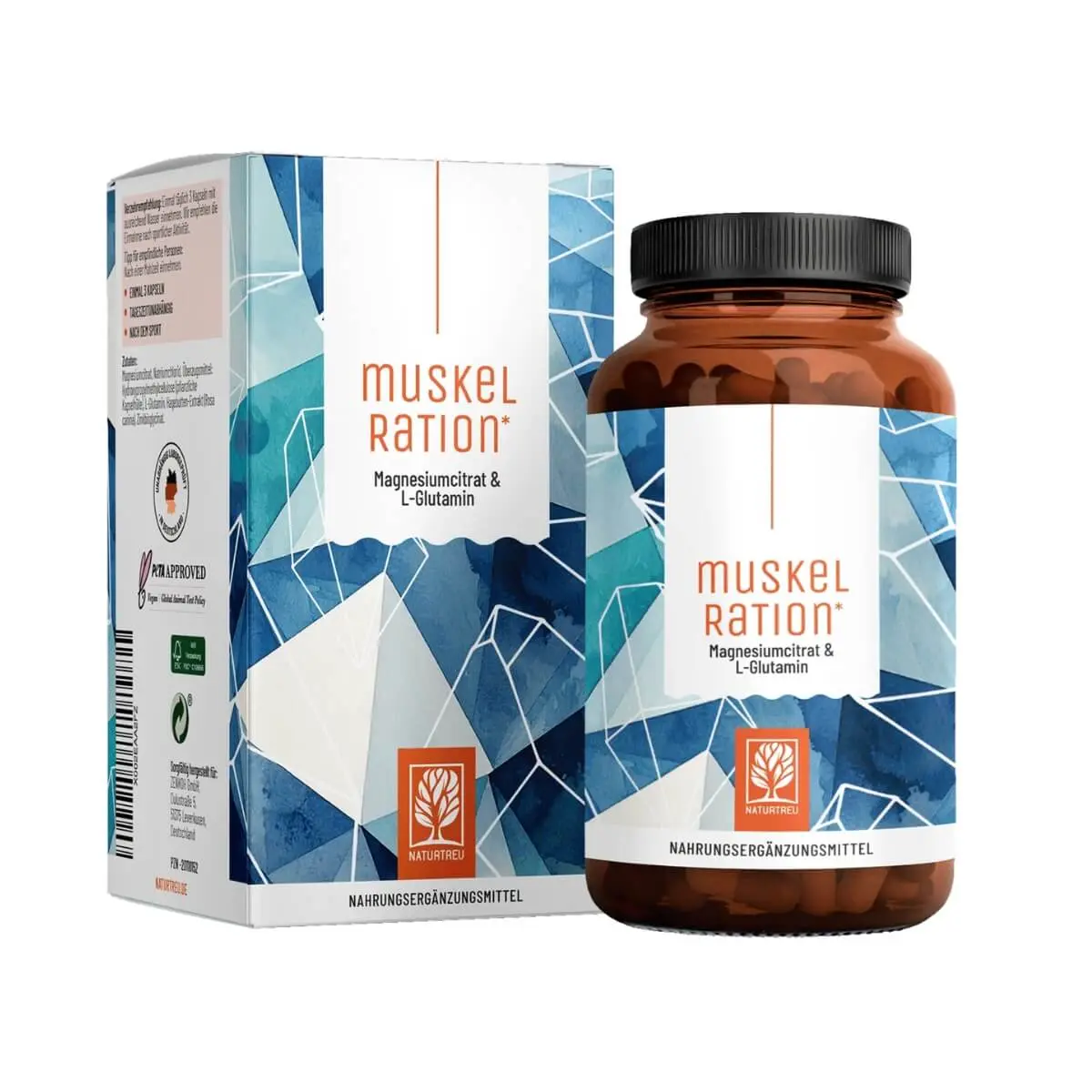 Naturtreu Komplex pro svaly – magnézium citrát a L-glutamín, 90 kapslí