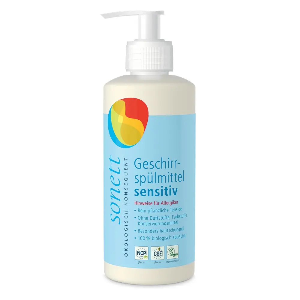 Sonett Senzitiv - Ekologický tekutý prostředek na ruční mytí nádobí pro alergiky a citlivou pokožku, 300 ml