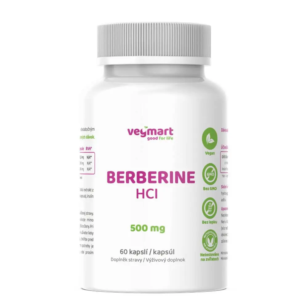 Vegmart Berberin HCl 500 mg, 60 kapslí.