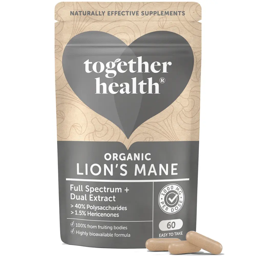 Together Health Hericium (lví hříva) 1000 mg – organický extrakt z celé houby, 60 kapslí