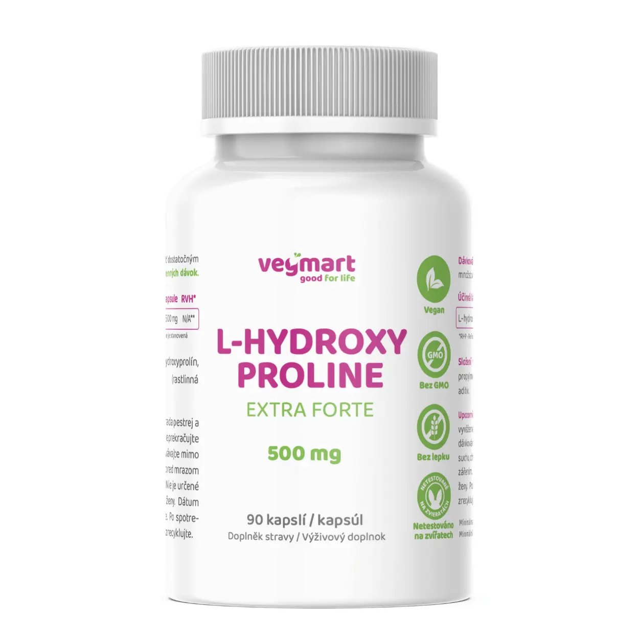 Vegmart L-hydroxyprolin Extra Forte 500 mg, 90 kapslí