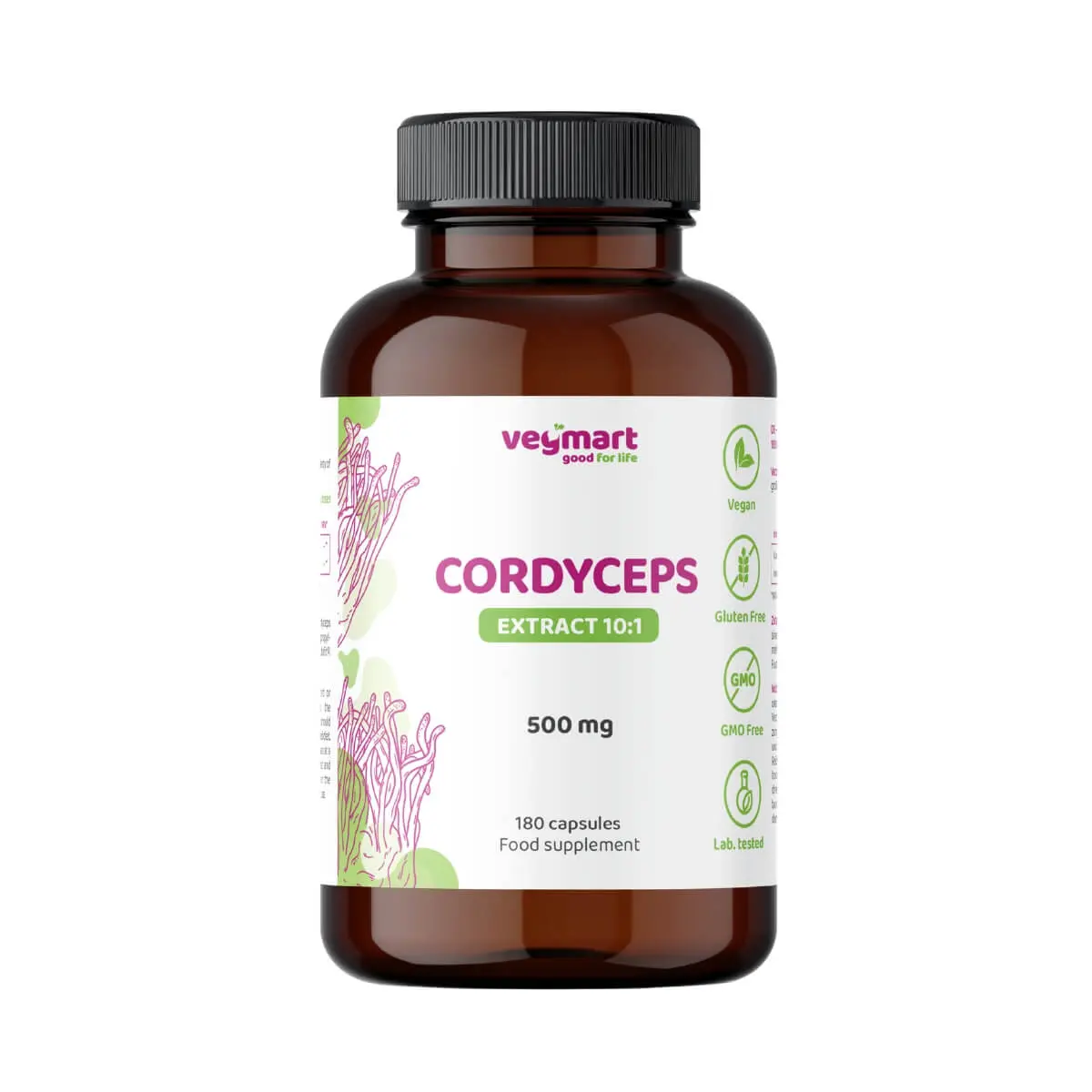 Vegmart Housenica čínská (Cordyceps) 10:1 500 mg, 180 kapslí