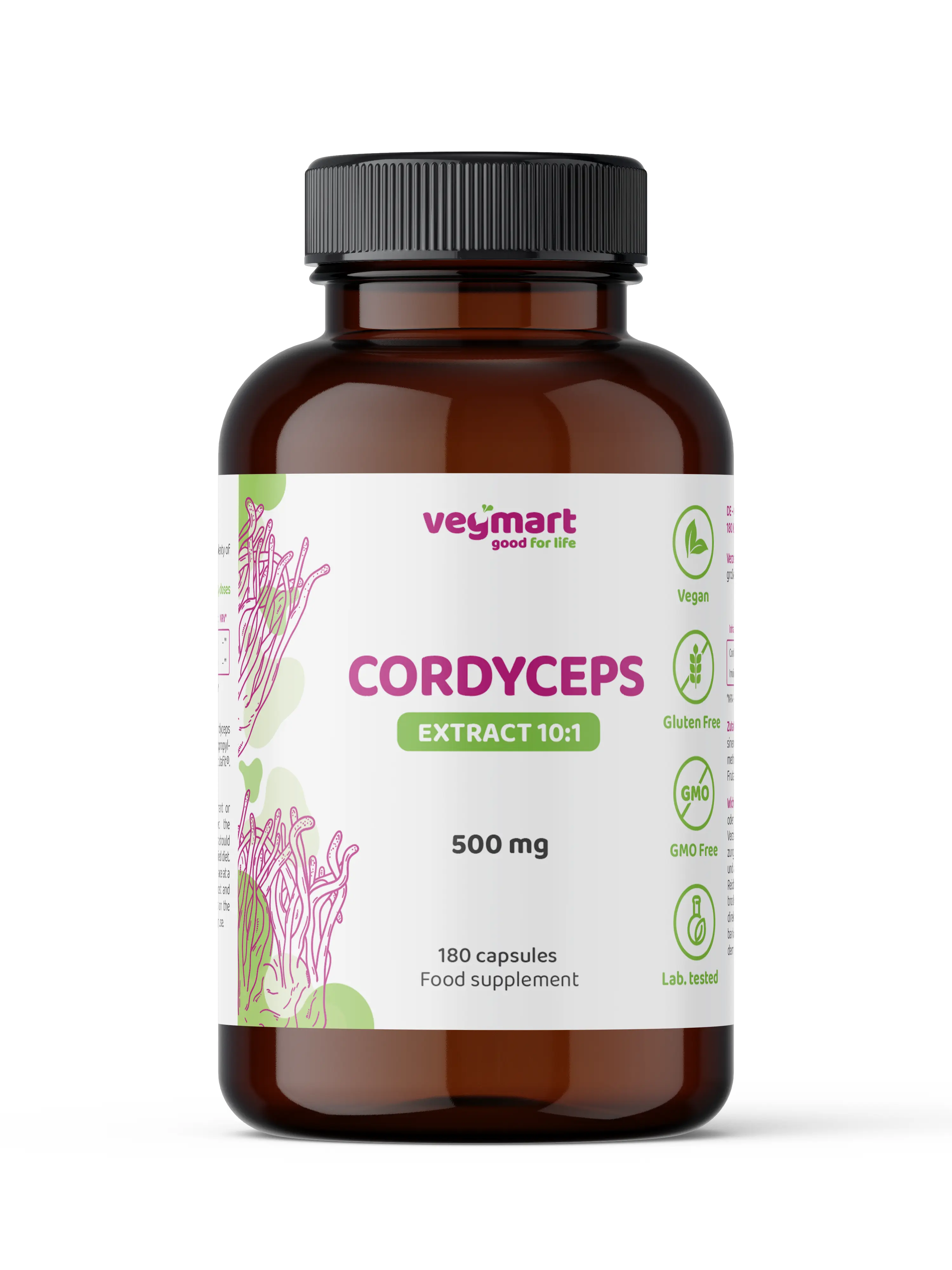 Vegmart Housenica čínská (Cordyceps) 10:1 500 mg, 180 kapslí