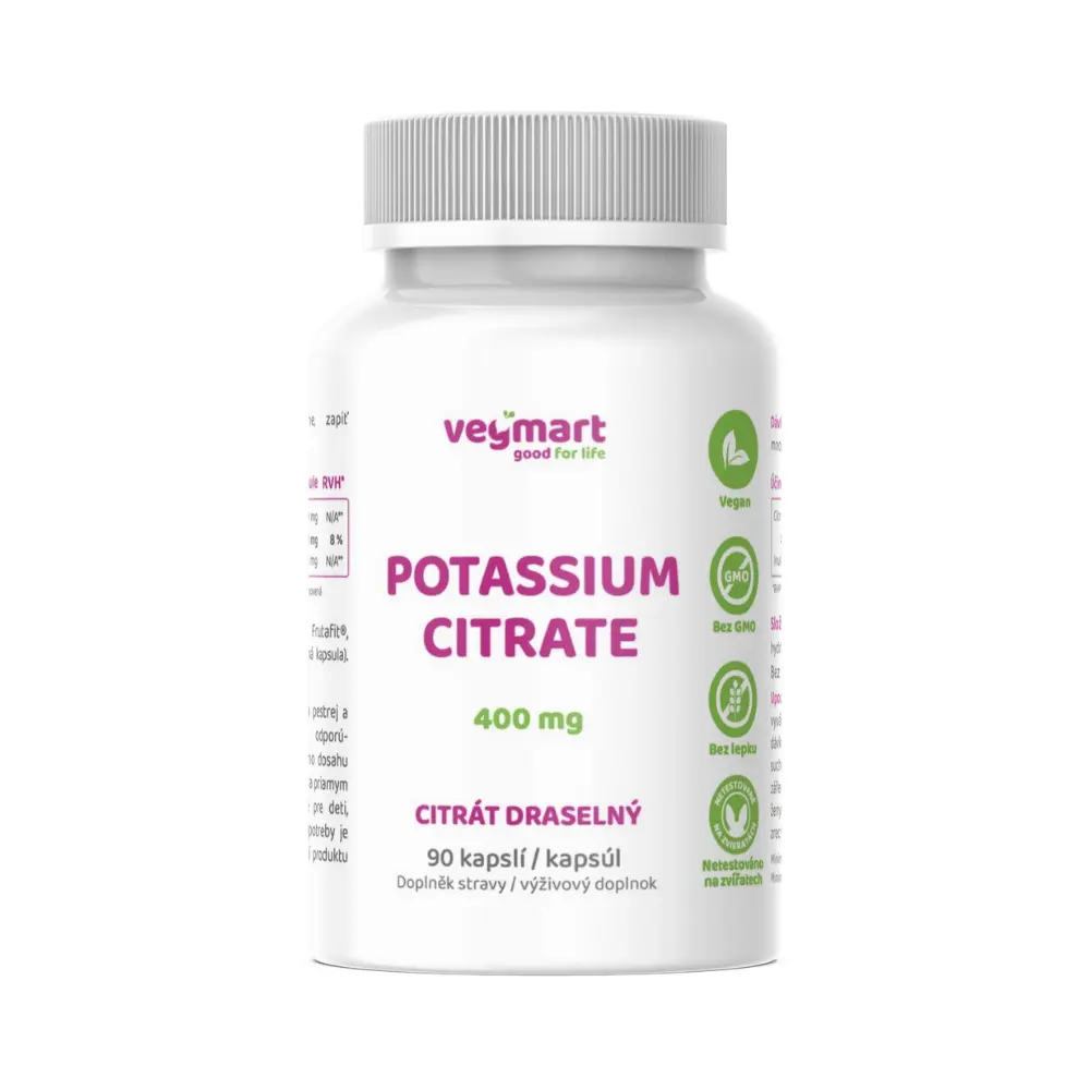 Vegmart Draslík – Citrát draselný 400 mg, 90 kapslí