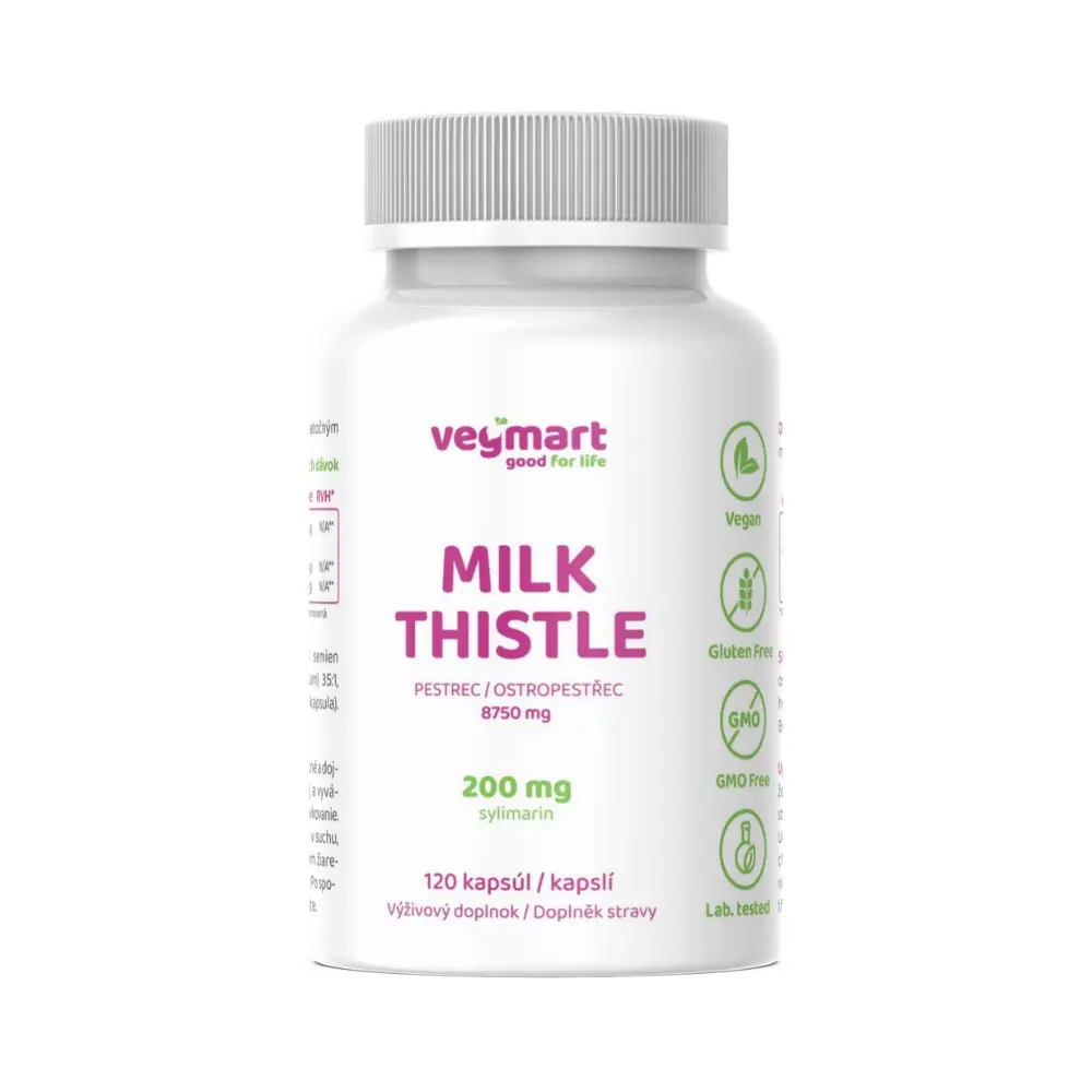 Vegmart Ostropestřec mariánský s obsahem 200 mg silymarinu, 120 kapslí