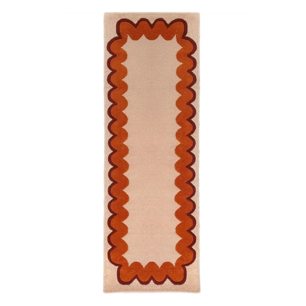 Oranžový/v přírodní barvě ručně tkaný vlněný běhoun 80x230 cm Wiggle Wool – Flair Rugs
