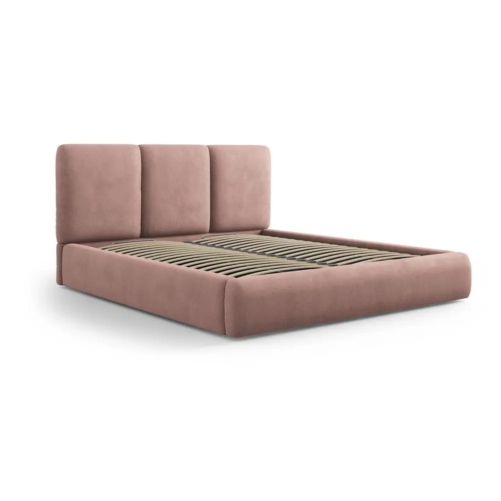 Světle růžová čalouněná dvoulůžková postel s úložným prostorem s roštem 180x200 cm Brody – Mazzini Beds