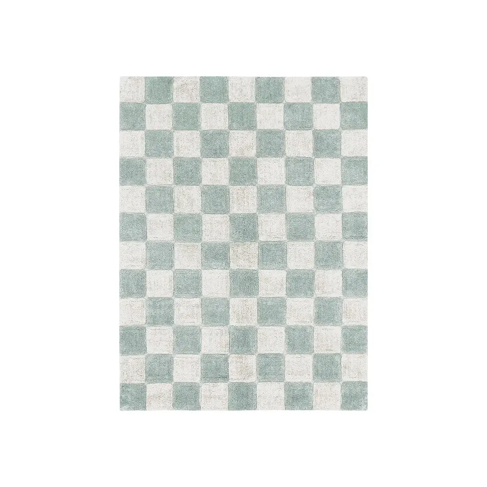 Světle modro-krémový pratelný ručně tkaný bavlněný koberec 120x160 cm Kitchen Tiles Blue Sage – Lorena Canals