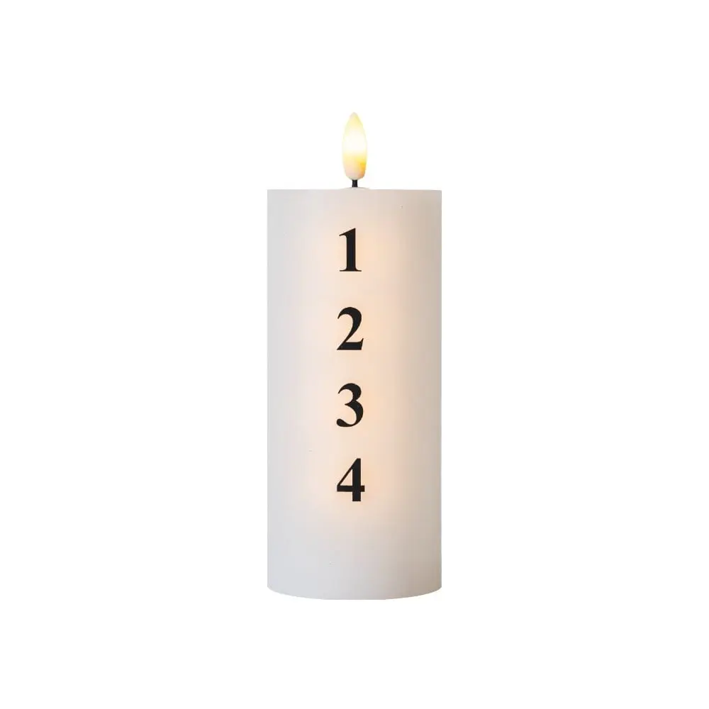 LED svíčka na baterie vosková Sille adventní s čísly, Ø 7 × 15 cm, bílá/černá