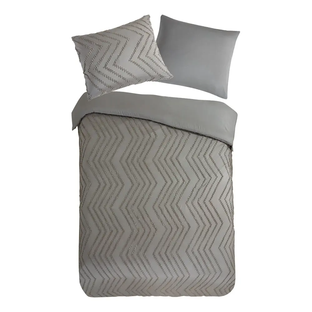 Krémové prodloužené povlečení na dvoulůžko z mikrovlákna 200x220 cm Pure Zigzag – Good Morning