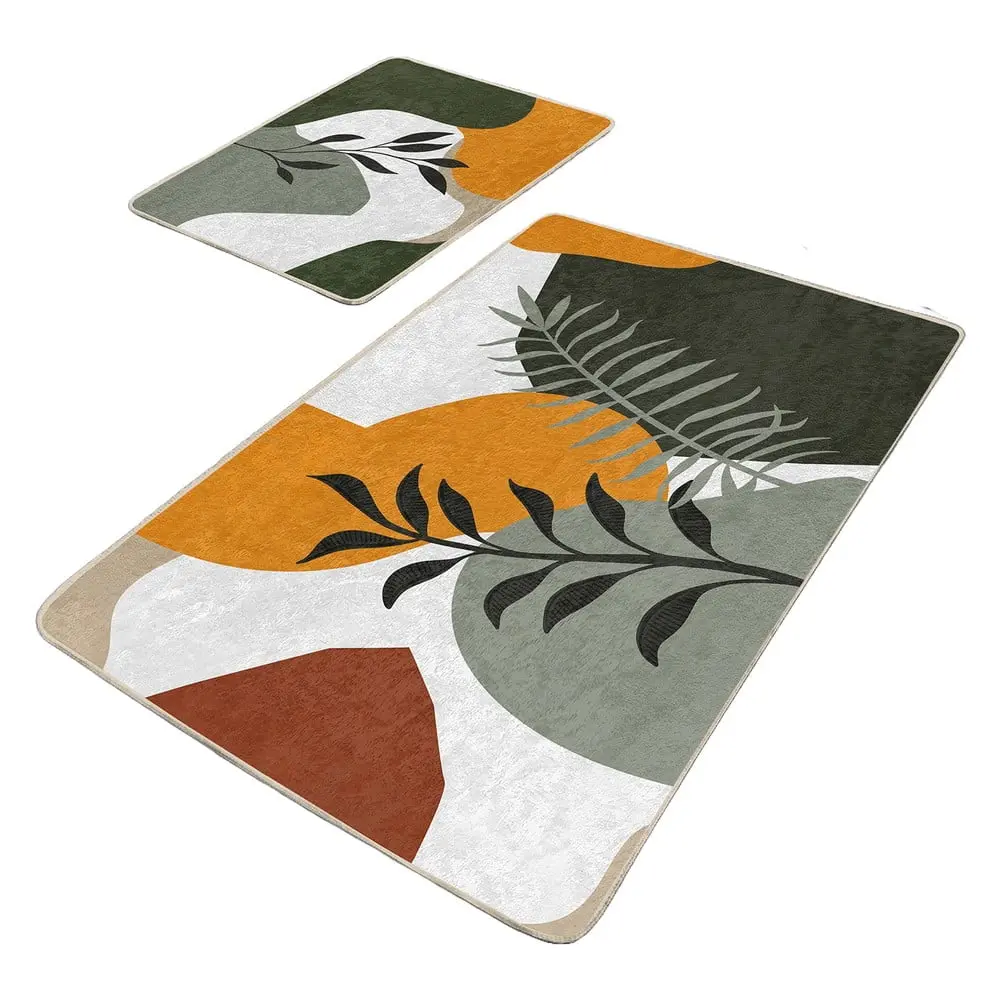 Zelené sametové koupelnové předložky v sadě 2 ks 60x100 cm Illustrated Autumn – Mila Home