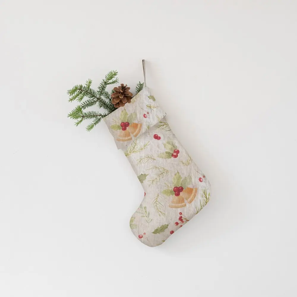 Látková vánoční punčocha Christmas Print Natural – Linen Tales