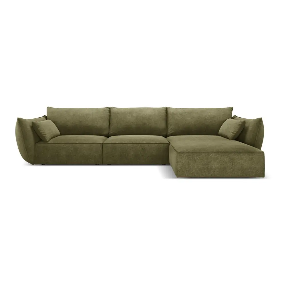 Zelená žinylková rohová pohovka (pravý roh/s lenoškou) Vanda - II. jakost – Mazzini Sofas