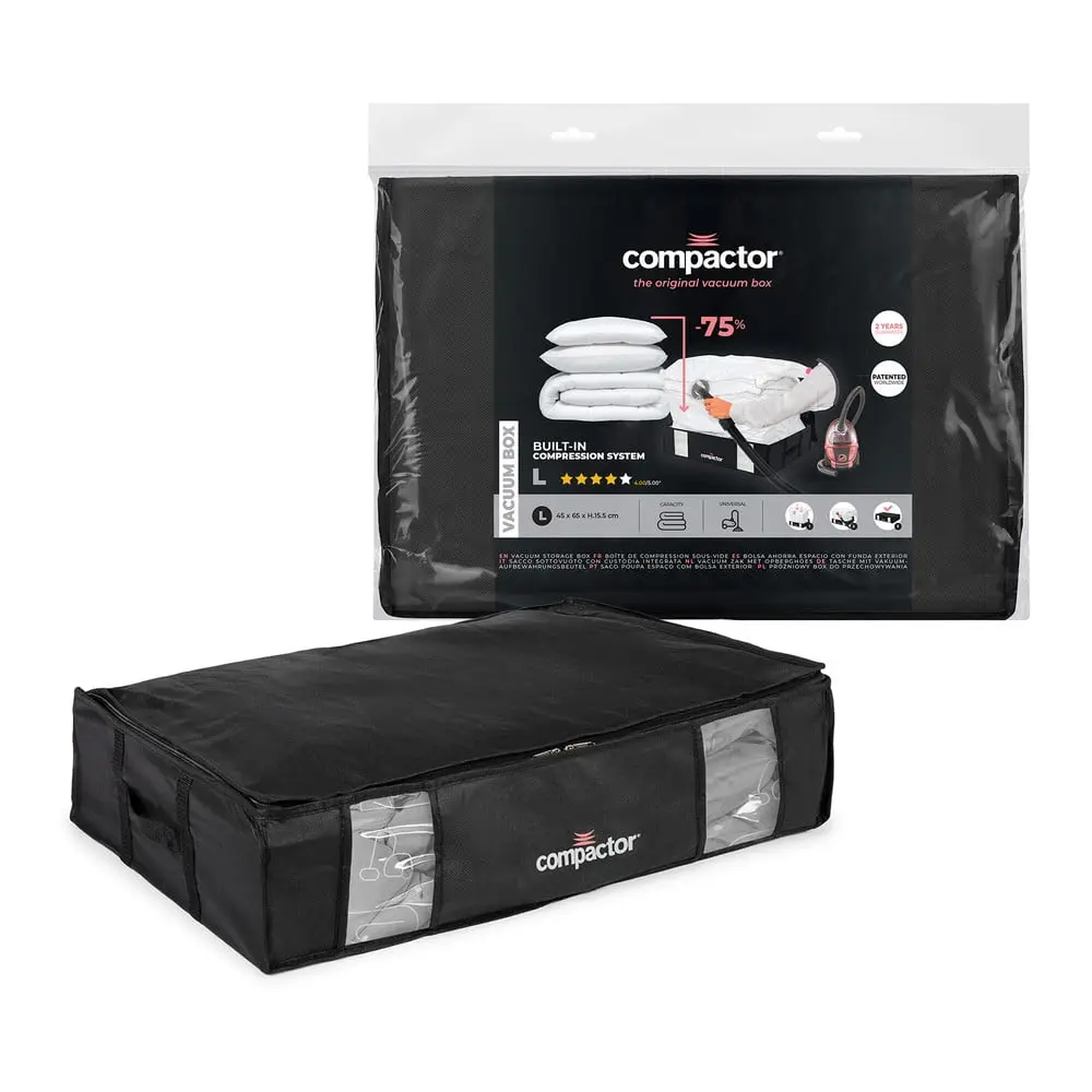 Černý úložný box na oblečení pod postel Compactor XXL Black Edition 3D, 145 l