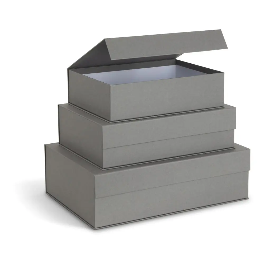 Šedé kartonové úložné boxy v sadě 3 ks s víkem 42,5x29,5x13 cm Kian Paper Laminate – Bigso