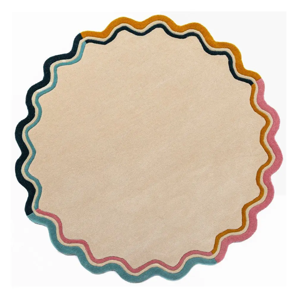 Ručně tkaný vlněný kulatý koberec v přírodní barvě ø 180 cm Leo Scallop – Flair Rugs