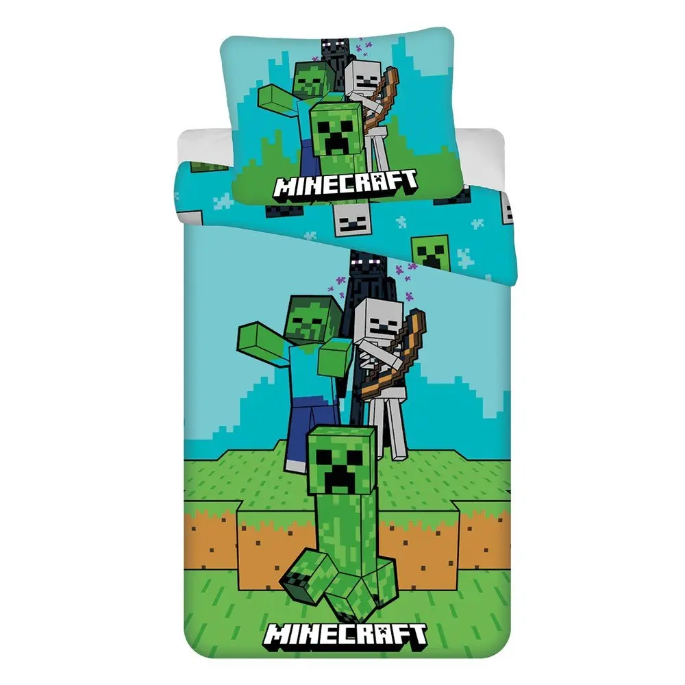 Zeleno-modré bavlněné dětské povlečení na jednolůžko 140x200 cm Minecraft "Mobs Here" – Jerry Fabrics