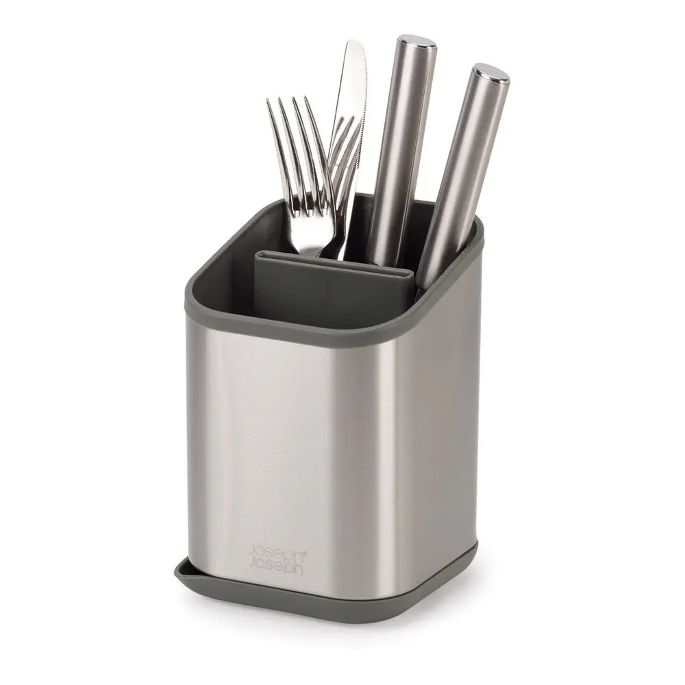 Odkapávač na příbory z nerezové oceli v leskle stříbrné barvě 11x11,5 cm Duo Steel – Joseph Joseph